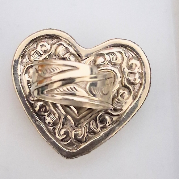 YELLOW JASPER HEART RING TIBETAN SILVER ADJUSTABLE 8-10 - Picture 4 of 6